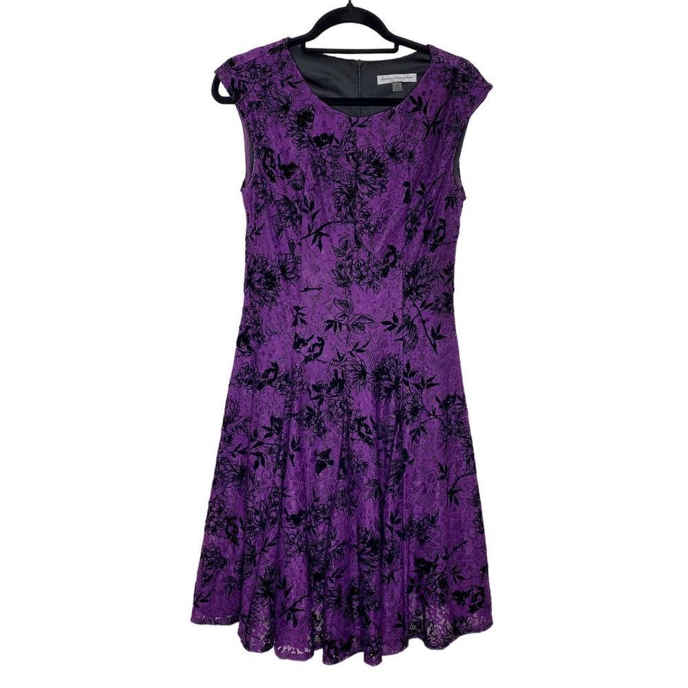 Danny & Nicole Floral Lace Velvet Fit & Flare Dress Purple Black Halloween 8